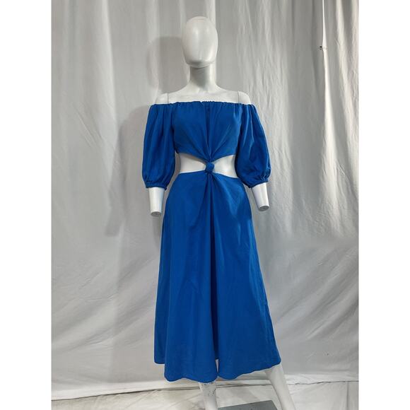 Farm Rio 'Knot' Blue Off Shouder Midi Dress Size S - Picture 2 of 5